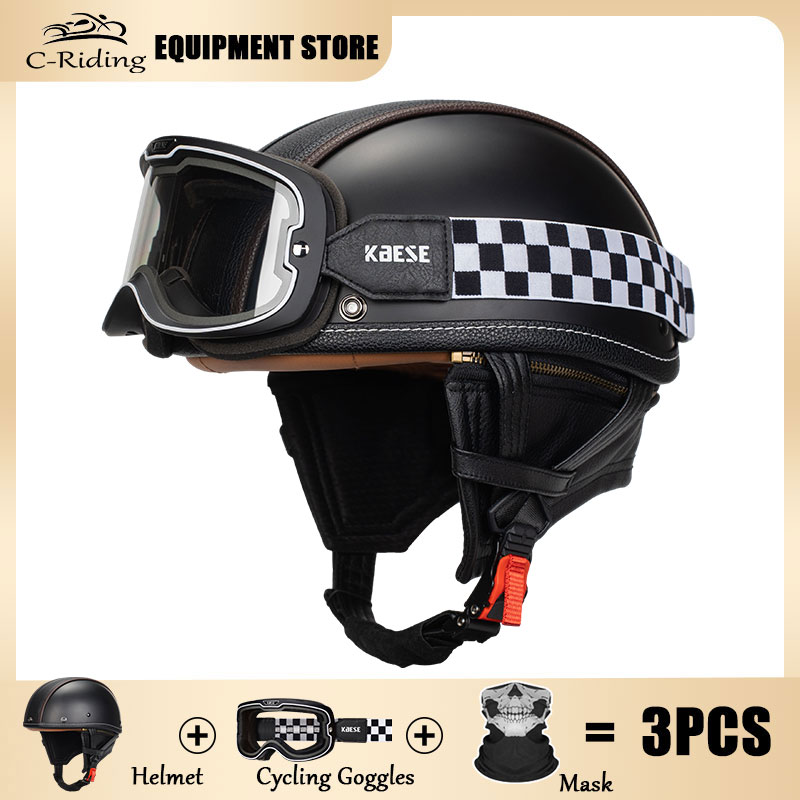 Motorcycle Half Helmet ABS Vintage 1/2 Half Face Helmet Casco Moto Low Profile Motocross Helmets Open Face Helmet DOT Approved