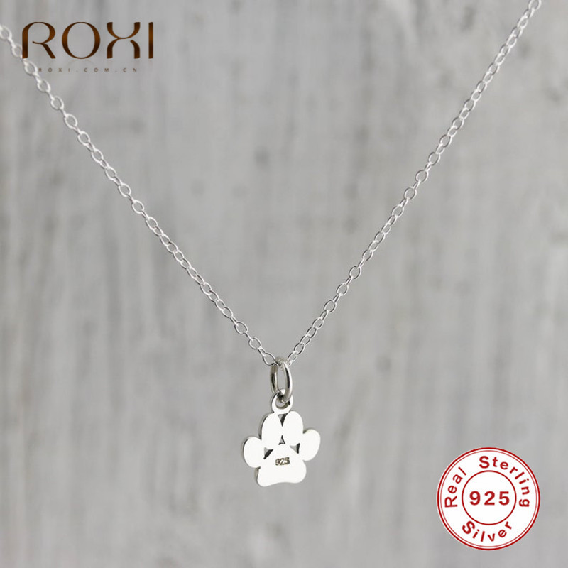 ROXI Cute Animal Paw Charm Choker Necklace 925 Sterling Silver Dog Cat Paw Pendant Necklace Women Jewelry Accessories Party Gift
