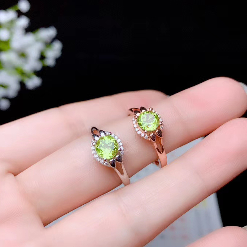 CoLife Jewelry 100% Natural Peridot Silver Ring 6mm Real Peridot Ring 925 Silver Peridot Gift for Mother Birthday Gift for Girl
