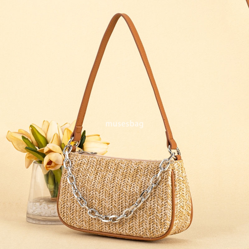 European and American women's fashionable cross-border new product underarm bag simple woven hand-held straw woven stick bag single shoulder cros