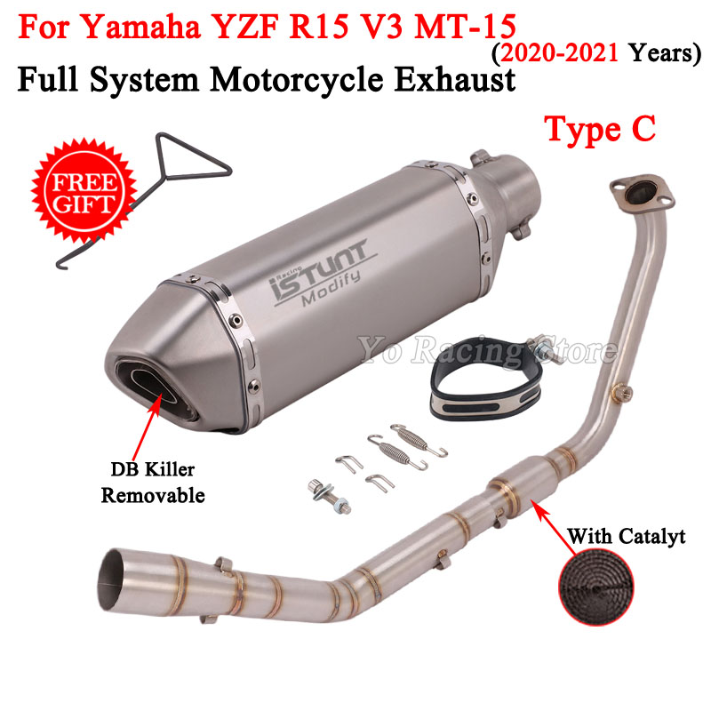 For Yamaha YZF R15 R125 V3 V4 MT15 MT-15 MT125 2020 - 2021 Motorcycle Exhaust Escape System Muffler Front Link Pipe DB Killer