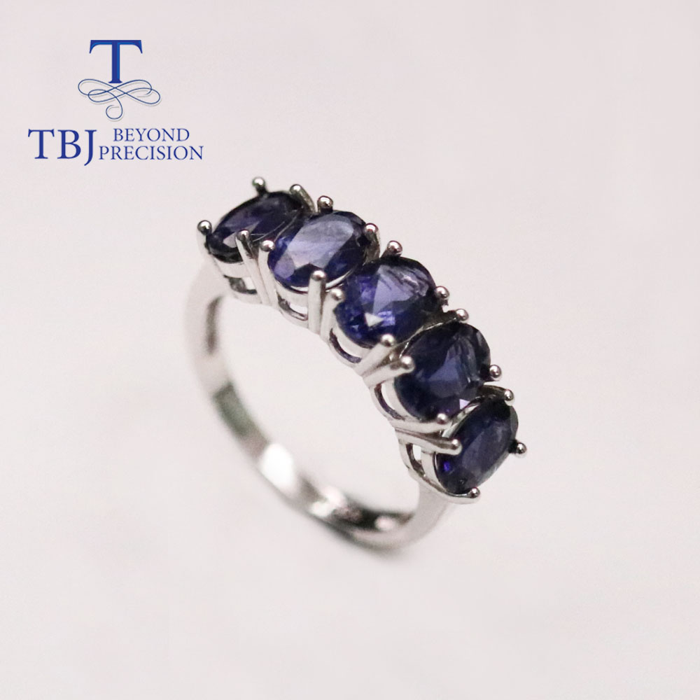 classic Natural Blue iolite Jewelry set clasp earring Ring oval 5*7m real gemstone 925 sterling silver for women nice gift
