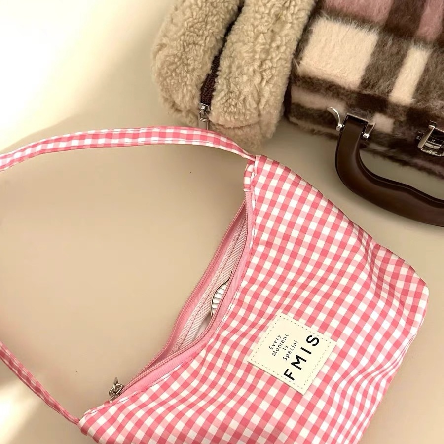 New niche design high-quality dopamine plaid underarm bag Korean one shoulder handbag niche minimalist handbag women canvas bag
