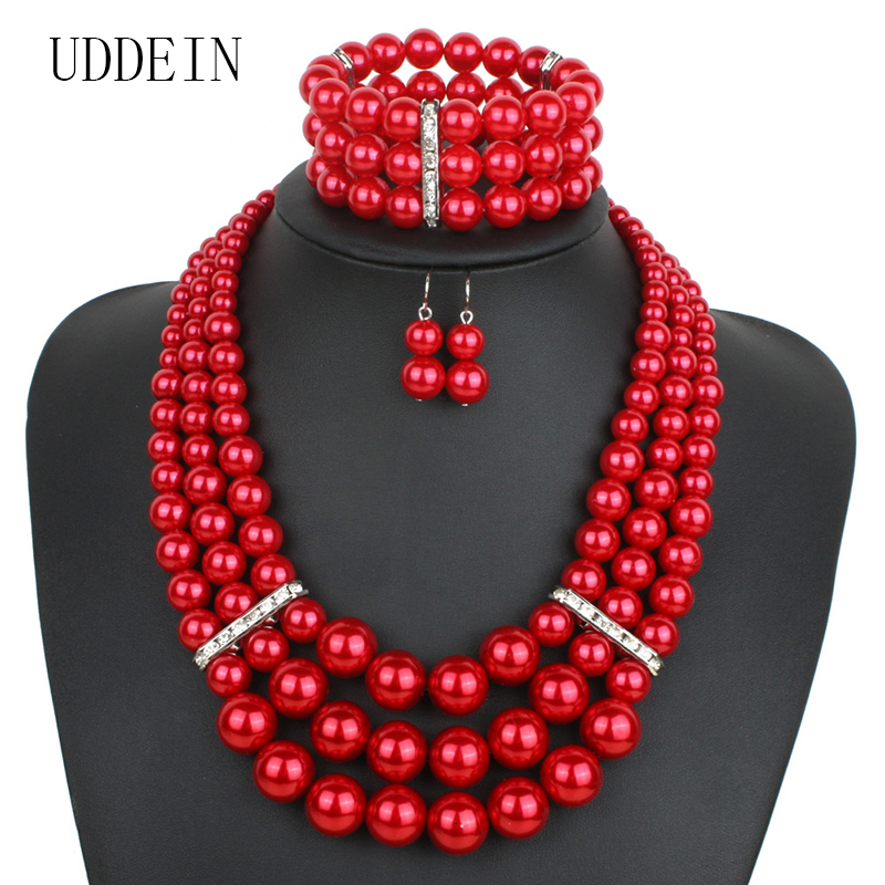 UDDEIN Handmade Beads Necklace Bracelet Earrings Pack Bohemian Statement African Collar Nigerian Wedding Indian Jewelry Sets