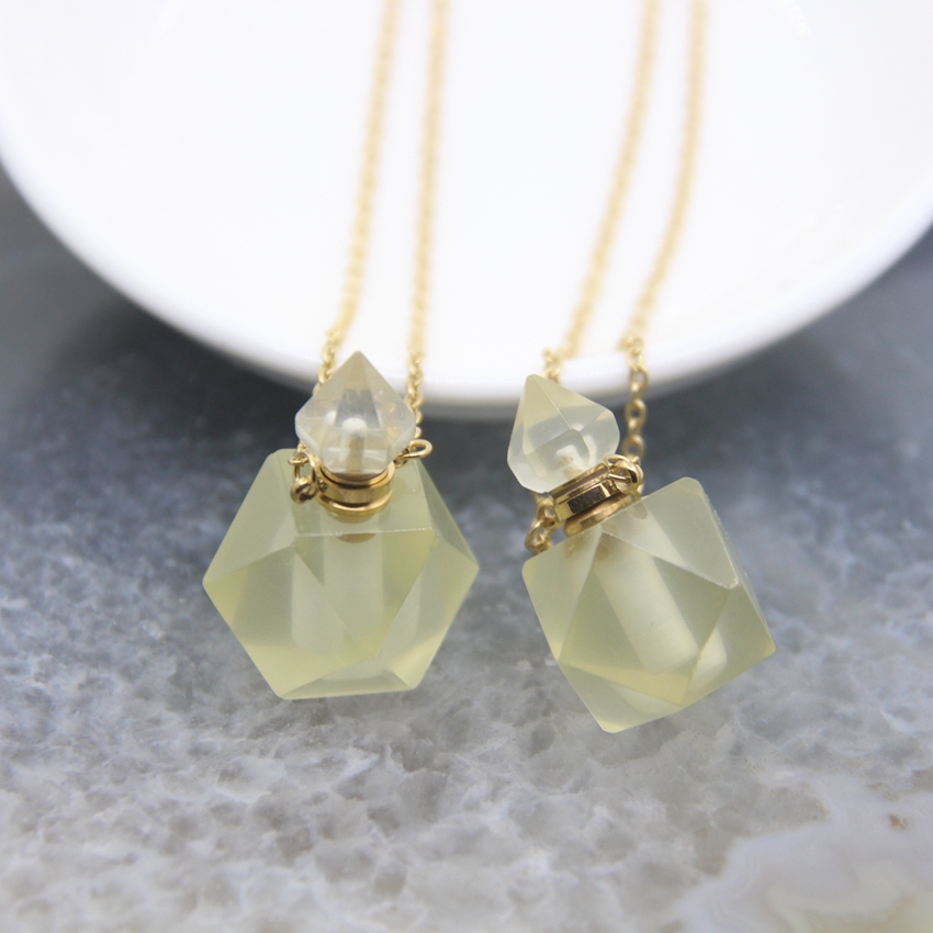 New! Faceted Nugget Perfume Bottle Pendant Necklaces,Natural Crystal Quartz Essential Oil Diffuser Vial Charms Women Jewelry
