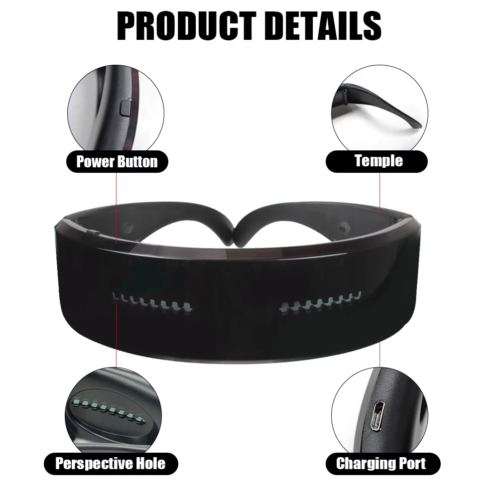 DIY Shining Electronic Futuristic Eyewear Glow The Dark Bluetooth LED Luminous Glasses Prop for Party Bar Festival Performance
