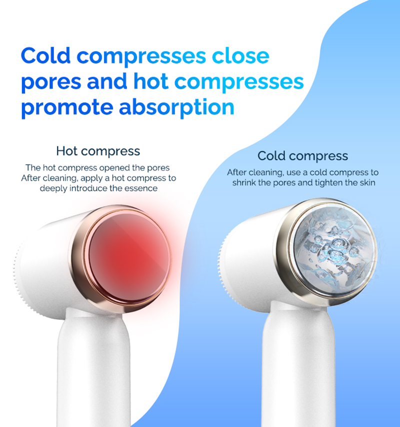 Skincare Cold And Hot Waterproof Electric Facial Brush Led Light Portable Silicone Electric Facial Cleanser