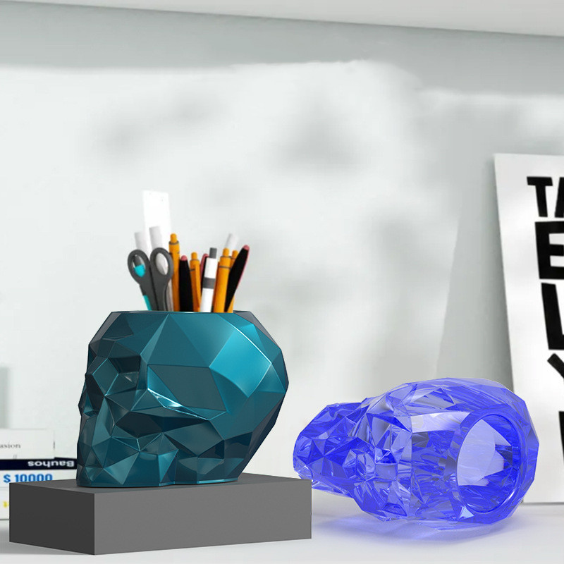 Faceted Skull Pen Holder Succulent Flower Pot Silicone Mold DIY Crystal Epoxy Resin Mold