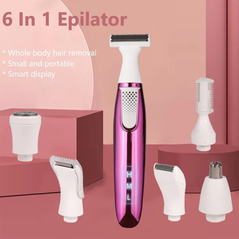 6 in 1 Women Shaver Painless Hair Removal Epilator Shaving Machine Face Beard Eyebrow Nose Trimmer Body Electric Razor 240624