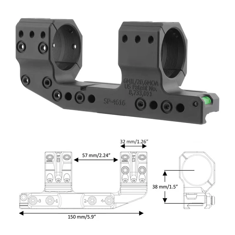 34mm New SPUHR 4616 Solid 6MIL 20.6MOA 34mm Tube Riflescope 38mm Height 1.50in Scope Mount with Surfaces for Scope Accessories