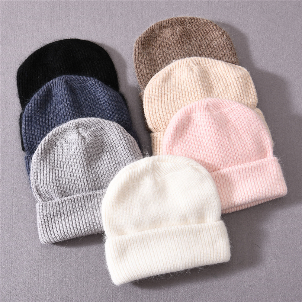 Jxwatcher Winter Hat for Women Cashmere Knitted Beanies Pure Color Warm Wool Soft New Style Double Layer Warm Skullies