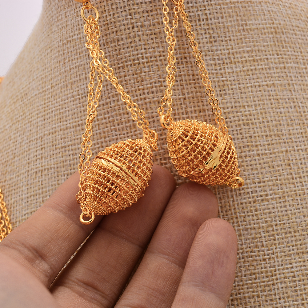 African jewelry set nigerian wedding For Women Heart Bridal African Gold Color Jewelry Set Dubai Necklace Earrings Bride Gift