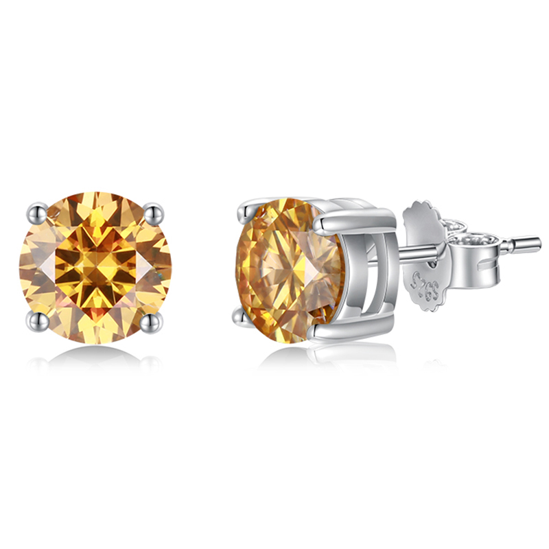 PANSYSEN 100% 925 Sterling Silver 2CT Round VVS1 Real Moissanite Stud Earrings for Women Wedding Engagement Fine Jewelry Gift