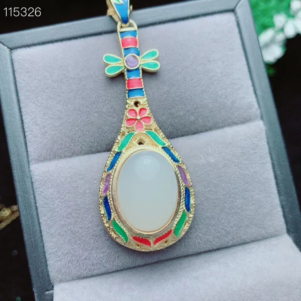 KJJEAXCMY Fine Jewelry 925 Sterling Silver Inlaid Natural White Jade Cloisonne Luxury Female New Pendant Necklace Support Test