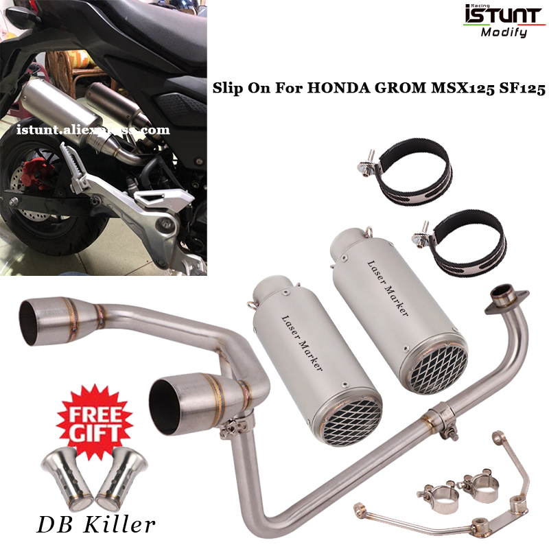 Motorcycle Exhaust Full System Modified Double Hole Escape Moto Muffler 51mm Front Middle Link Pipe For Honda GROM MSX125 SF125
