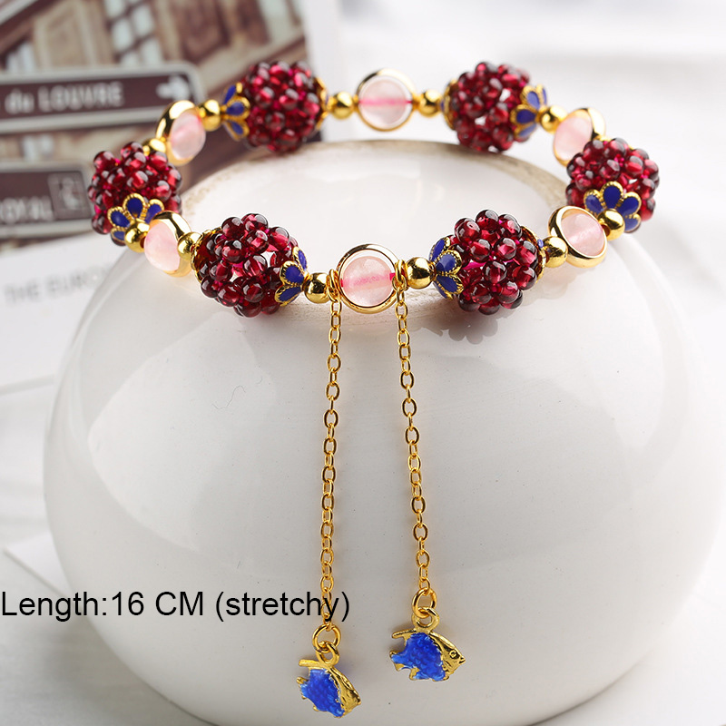 Genuine Natural Wine Red Garnet Bracelets For Women Braided Bracelet WIth Fishes Charm Birthday Gift Handmade Crystal Jewelry