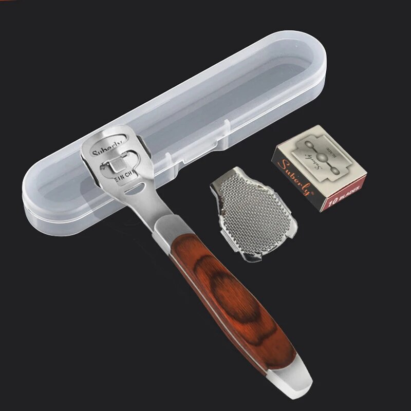 Color Wood Handle Foot File Dead Skin Shaver Corn Cuticle Cutter Remover Rasp File Foot Callus With 10 Blades Foot Scraper Set