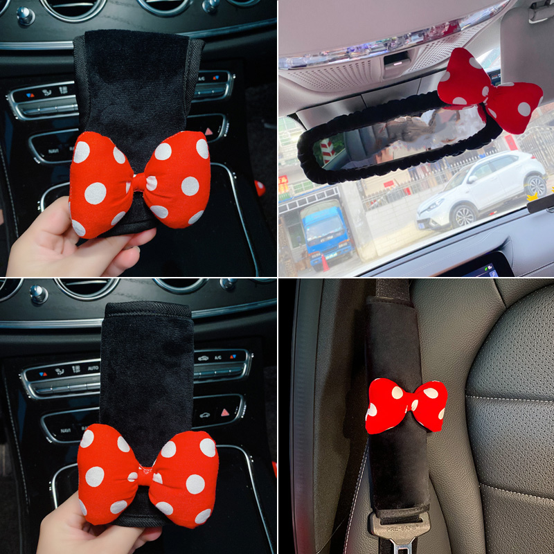 Cute Dots Print Bowknot Car Safety Seat Belt Cover Soft Plush Universal Shoulder Pad Styling Seatbelts Protect Car Accessories