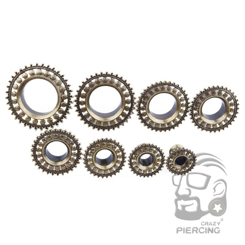 2Pcs Sun gear Brass Flesh Ear Tunnel Ear Plugs Ear Expander Earring Gauges Body Piercing Jewelry ear rings for women or man