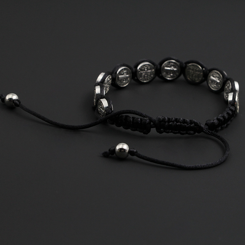 Handmade St. Benedict Medal Bracelet Braided Rosary Coin Beaded Cross Classic Prayer Bracelets Religious Catholic jewelry