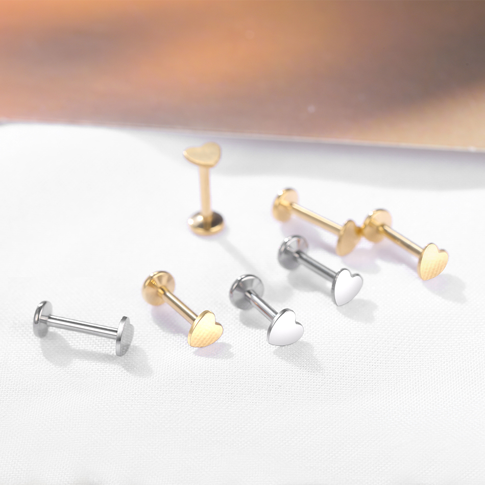 1PC Titanium Heart Labret Piercing Lip Ring Gold Color Tragus Pircing Ear Cartilage Helix Stud Nose Piercings Women Men Jewelry
