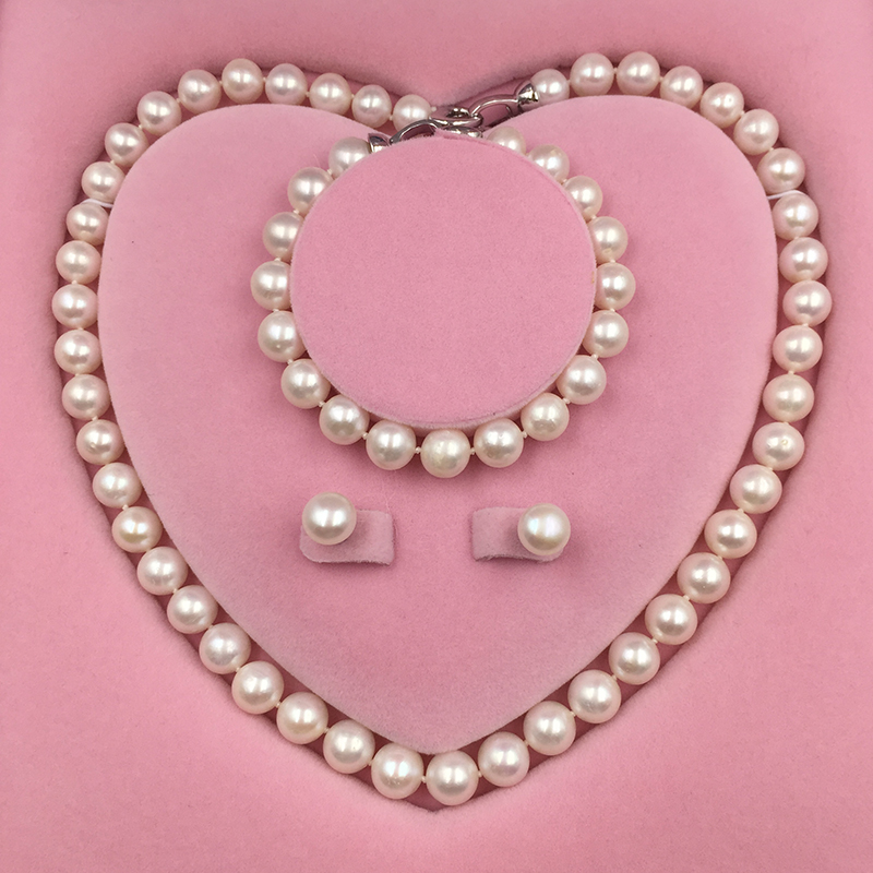 Sinya 925 Sterling Silver Clasp DIY Wear Natural Round Freshwater Pearl Strand Necklace Bracelet Earring Set for Mum Women Lover