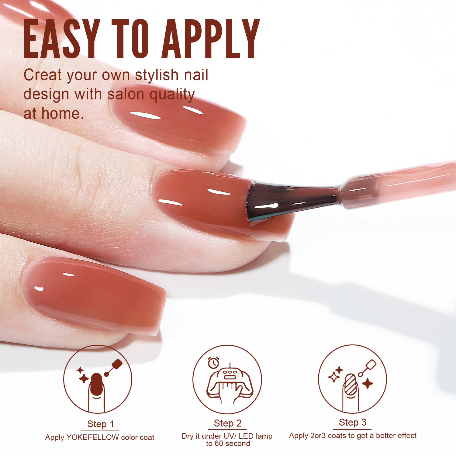 YOKEFELLOW Red Pink Gel Nails Polish 10ML YZ08 Jelly Natural Pink Translucent Color UV Light Cure Gel Polish for Nail Art DIY