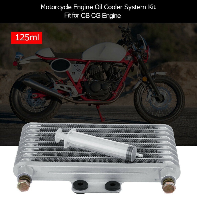 Motorcycle Engine Oil Cooler Cooling Radiator Kit 125Ml Aluminum Silver For Honda CB CG Engine