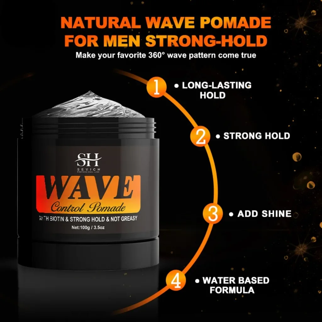2024 Natural Wave Control for Black Men Strong Hold 360 Waves Layered Style Clay Wavy Grease Builder for Hair Silky Shine