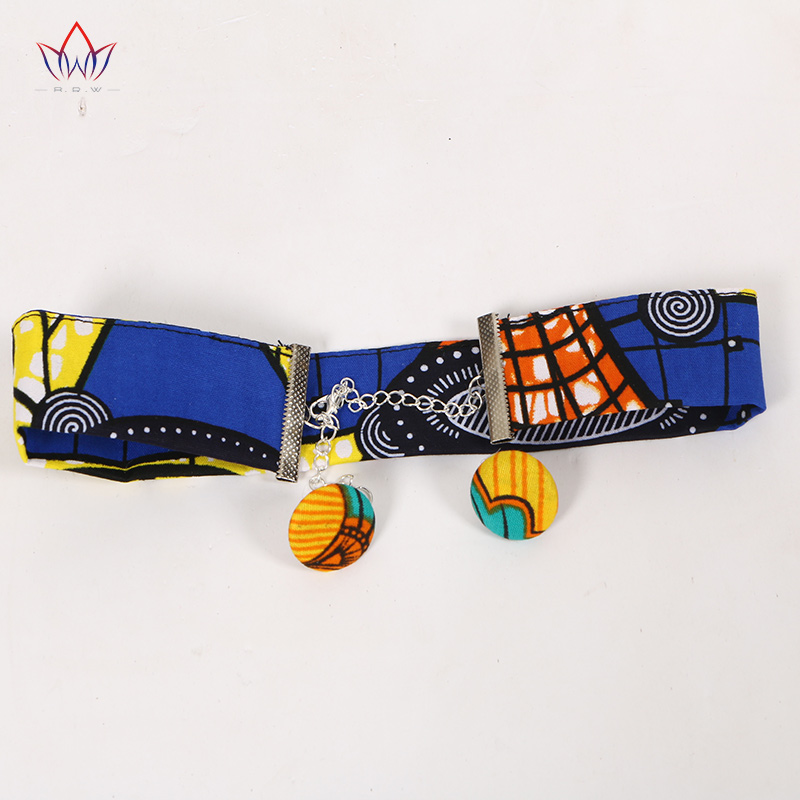 BRW African Ankara Handmade Chokers Necklace Earrings African Print Choker Bold Tribal Ethnic Fabric Choker Necklace Gift WYX08