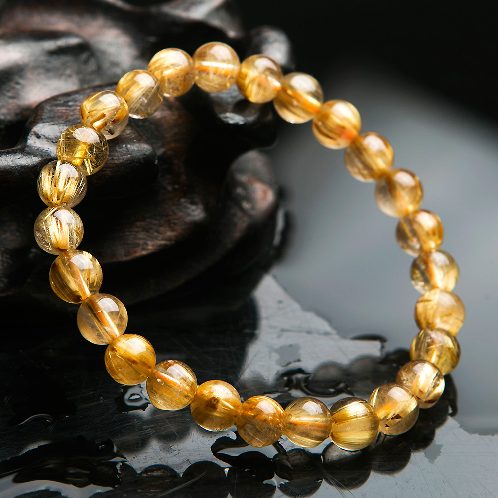 Natural Gold Rutilated Quartz Crystal Wealthy Bracelet Women Men Clear Round Beads 7mm 8mm 9mm From Brazil Jewelry AAAAA