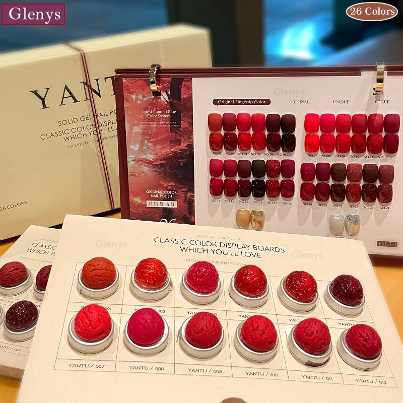 Glenys26 Velvet Vintage Red Solid Cream Gel with Colorful Charts Professional Painting Gel Nail Art UV Gel Paint Polishing Agent