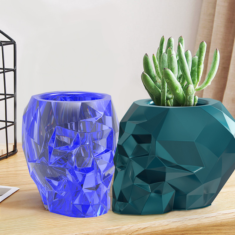 Faceted Skull Pen Holder Succulent Flower Pot Silicone Mold DIY Crystal Epoxy Resin Mold