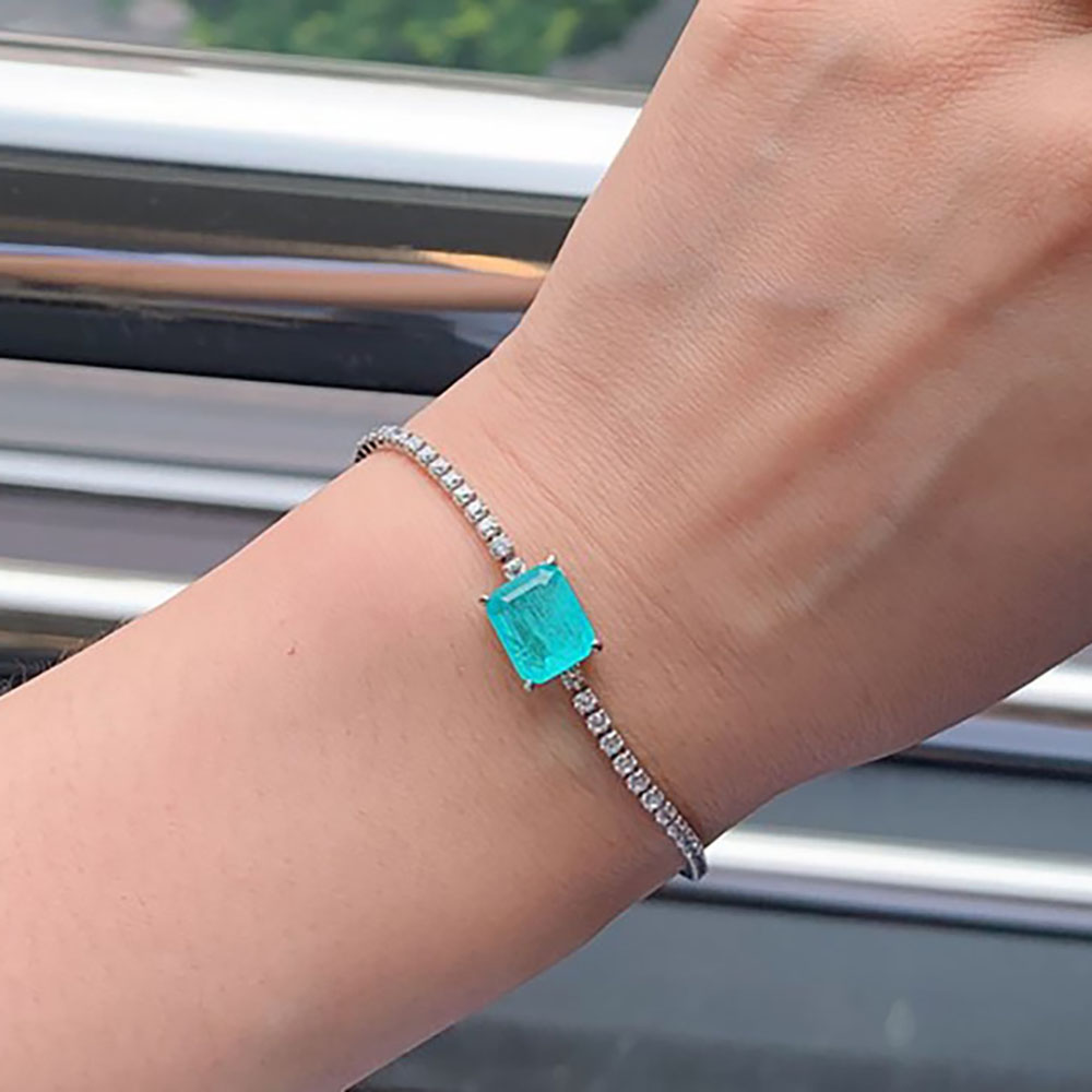 KNRIQUEN Paraiba Tourmaline Emerald Gemstone Tennis Chain Women's Strand Bracelet Charming Party Fine Jewelry Retro Accessories