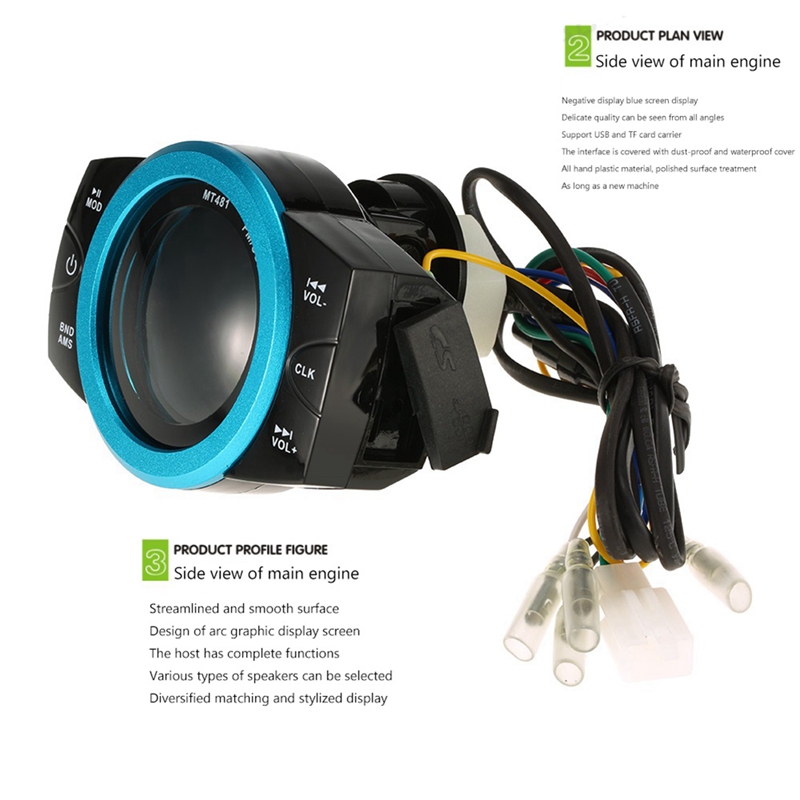 Motorcycle Audio Sound System Stereo Speaker Scooter FM Radio Bluetooth USB MP3 Music Player Anti-Theft Remote Control