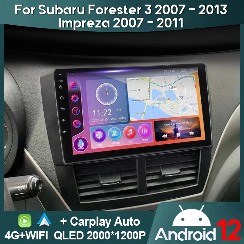 Android 13 Carplay Car Radio For Subaru Forester 3 SH Impreza GH GE 2007 - 2013 2Din Multimedia Player Autoradio QLED Head Unit