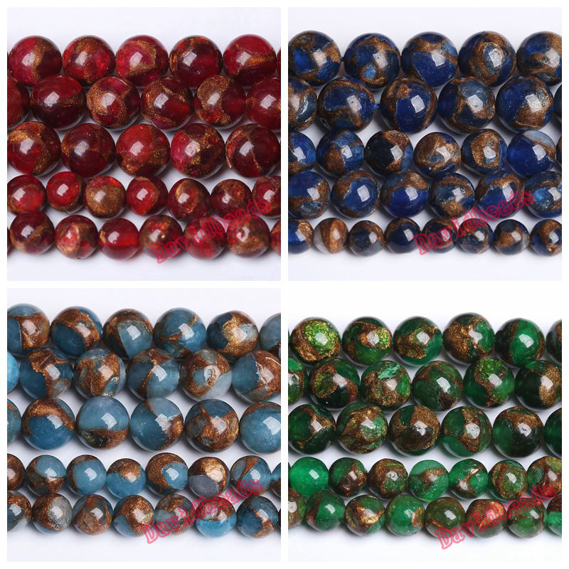 Natural Lake Blue Red Green Cloisonne Stone Round Loose Beads 15 Inches 6 8 10mm Pick Size Beads for Jewelry Making DIY Bracelet