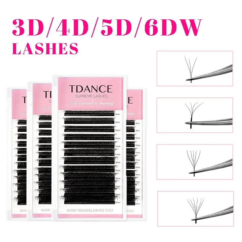 TDANCE 3D 4D 5D 6D Premade Fans Eyelash Extension W Style Faux Mink Natural Soft Bloom Lash Automatic Flowering Volume Eyelashes 240624