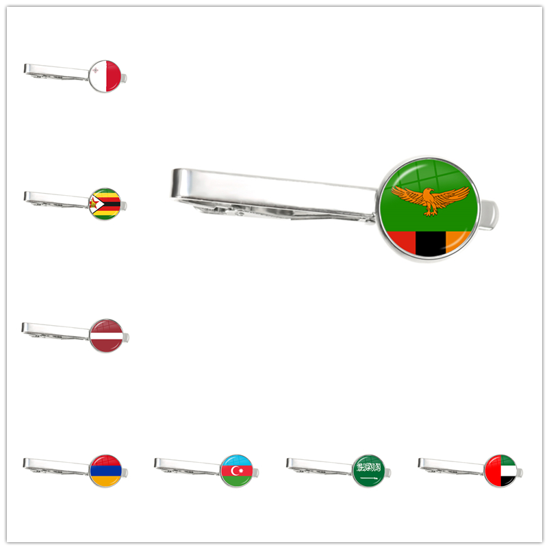 Malta Zambia Zimbabwe Latvia Armenia Azerbaijan Saudi Arabia UAE Morocco National Flag Tie Clip Ornament for Male Gentleman