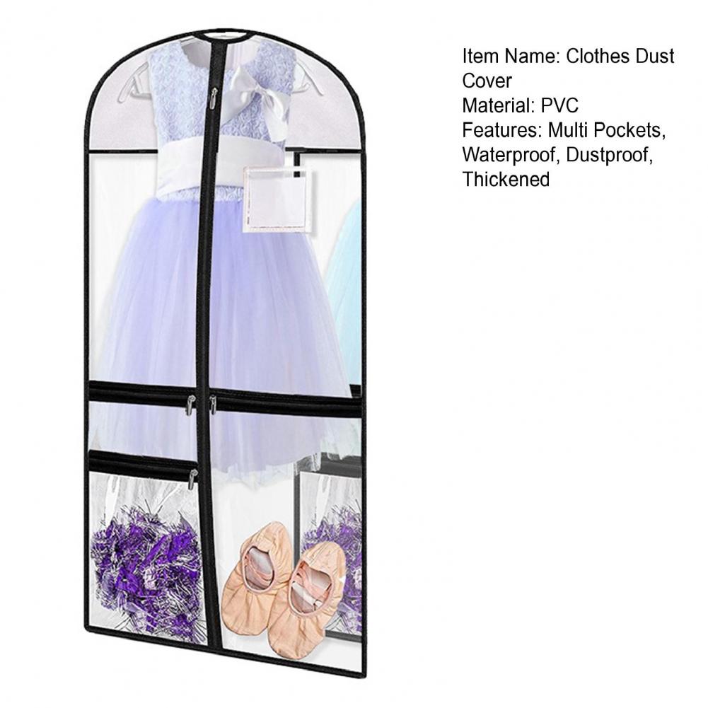 Clothes Dust Cover 4 Zippered Pockets Transparent Moistureproof Waterproof Dustproof Foldable Dance Costume Garment Bag