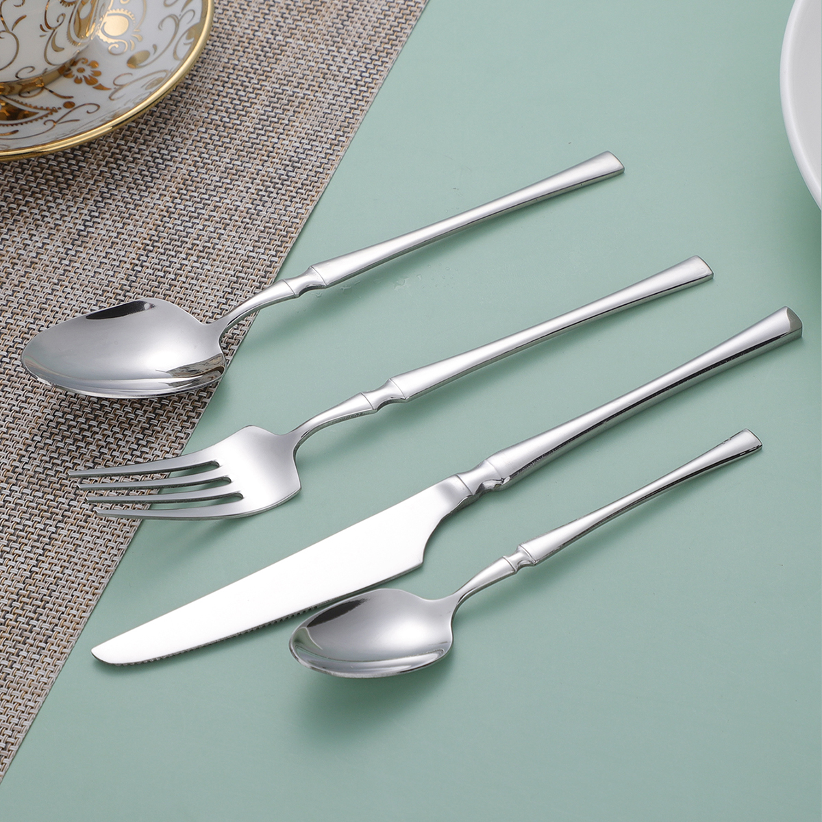 Silver Dinnerware Set Stainless Steel Tableware Set Knife Fork Spoon Luxury Cutlery Set Gift Box Flatware Dishwasher Safe