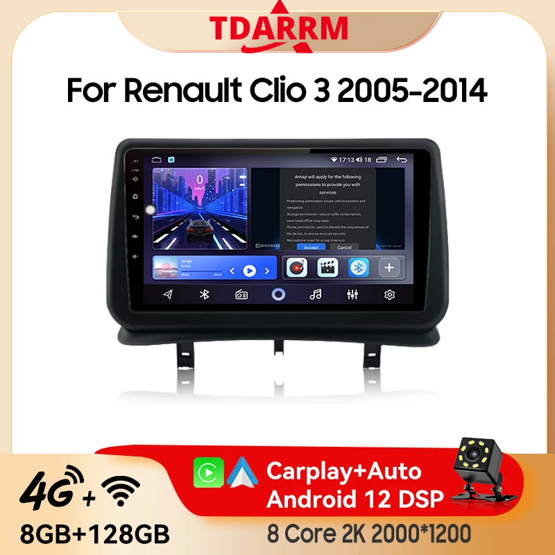 Car AutoRadio Android For Renault Clio 3 2005 - 2014 Carplay Auto Touch Screen GPS 4G WIFI 2K QLED CarMultimedia Strero Player