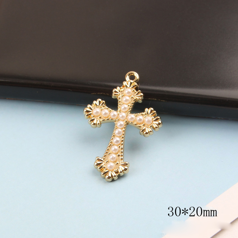 10pcs Pearl Crosses Charms Golden Colour Metal Cross Pendants Charm Handmade Fit DIY Earring Bracelet Jewelry Accessories YZ766