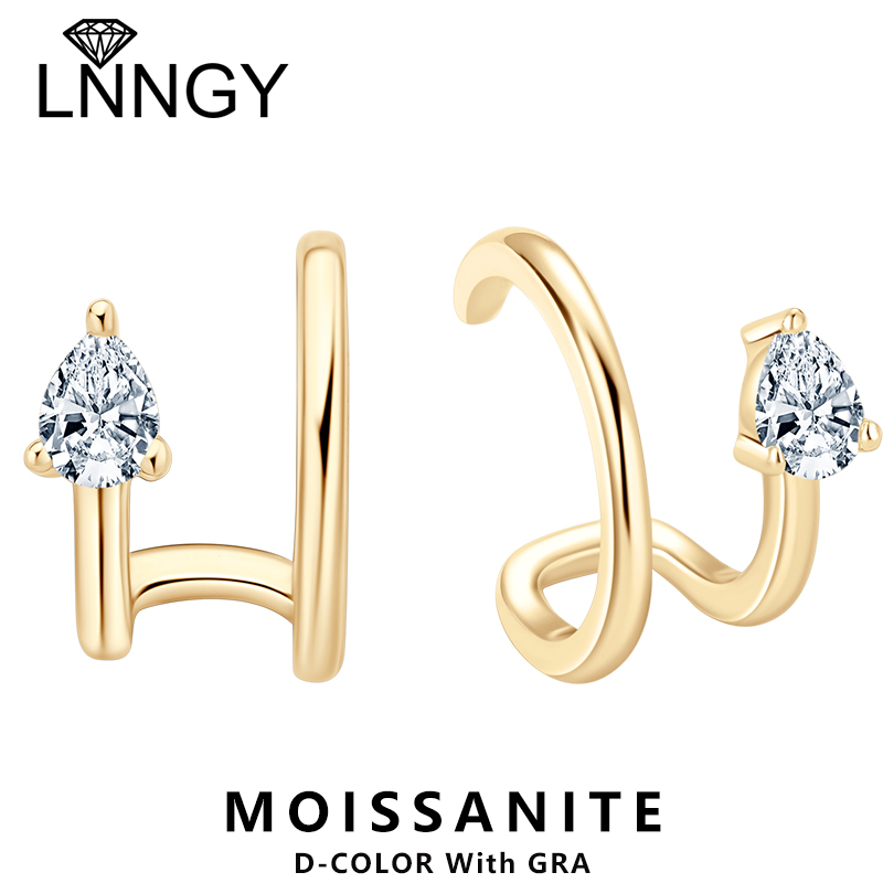 Lnngy 925 Sterling Silver Clip Earrings 0.3CT Pear Cut Moissanite Earcuff For Women Girl No Pierced Cartilage Earring Jewelry