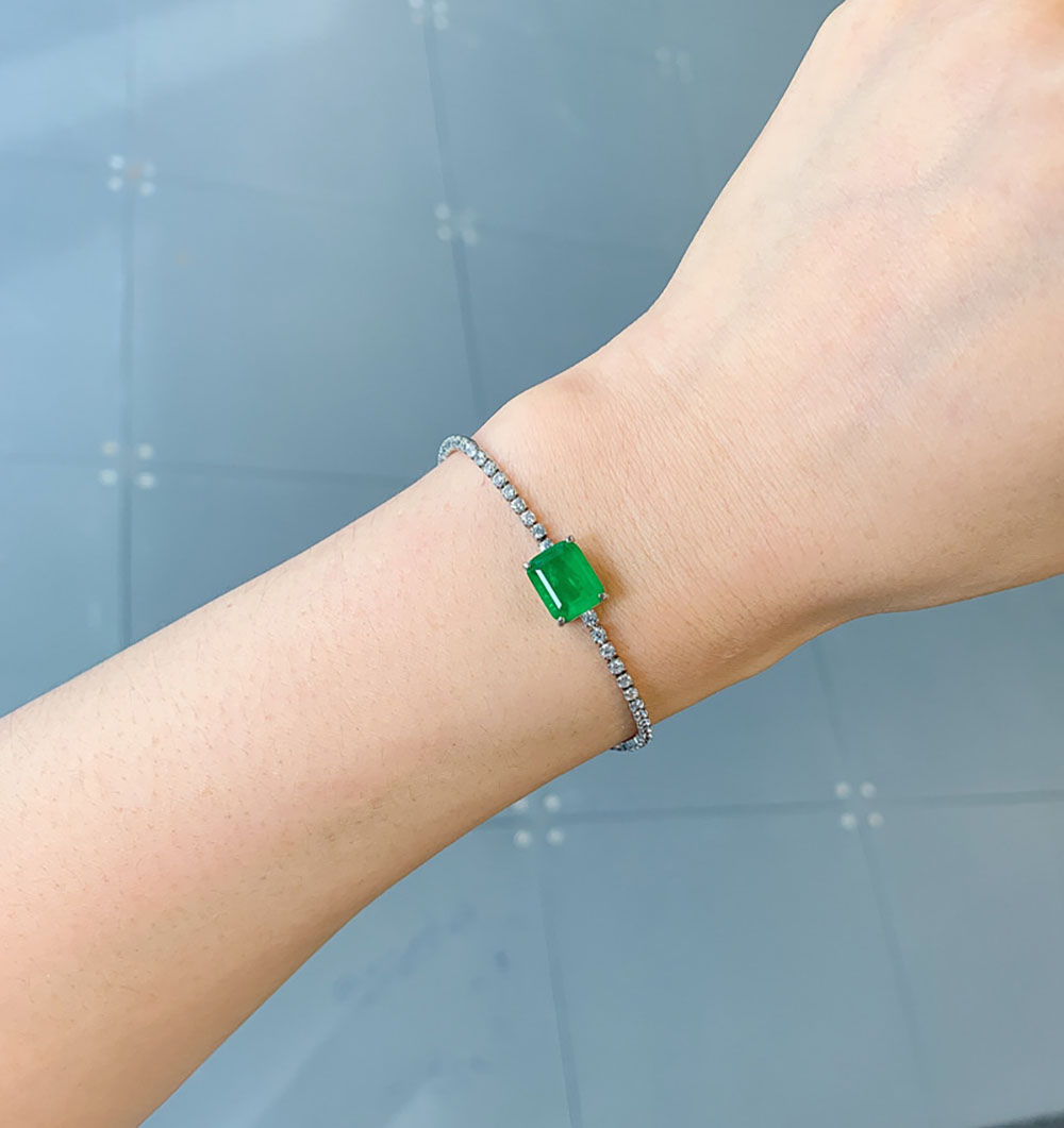 KNRIQUEN Paraiba Tourmaline Emerald Gemstone Tennis Chain Women's Strand Bracelet Charming Party Fine Jewelry Retro Accessories