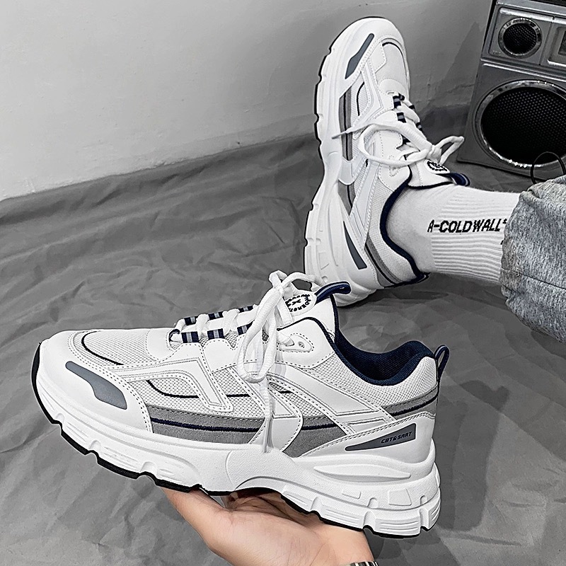 Men's Casual Shoes Breathable New Mesh Cloth Shoes Heightened Clunky Shoes Trendy Fashion White Free shipping