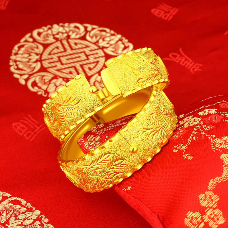18K Gold Bracelet for Women Bride Wedding Engagement Phoenix Matte Hand Chain Bangles Bracelets Fine Yellow Gold Jewelry Gift