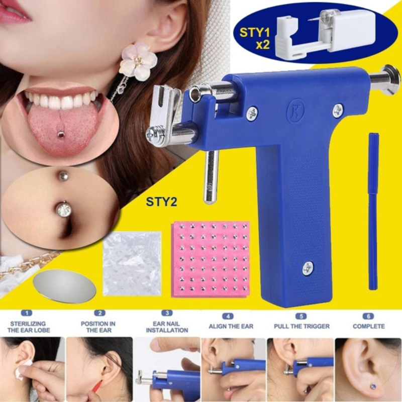 Reusable Body Piercing Gun Kit with Ear 98 Stud Tools Ear Nose Navel Belly Nose Lip Piercing Tool Disposable Sterile Gun Jewelry