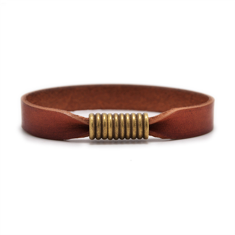 Trendy Genuine Leather Men's Jewelry Gold Color Metal Magnet Clasp Simple Leather Rope Bracelet for Women Male Gifts