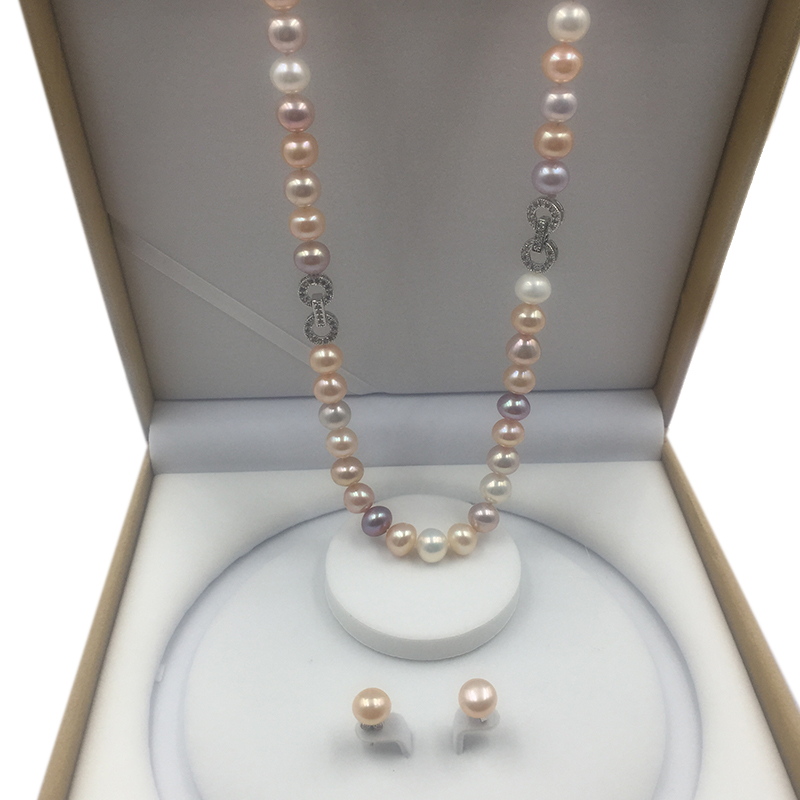 Sinya 9-10mm Nearly Round Freshwater Pearls Strands Set with Necklace Bracelet And Earring for Mum Women Ladies Can DIY Wear